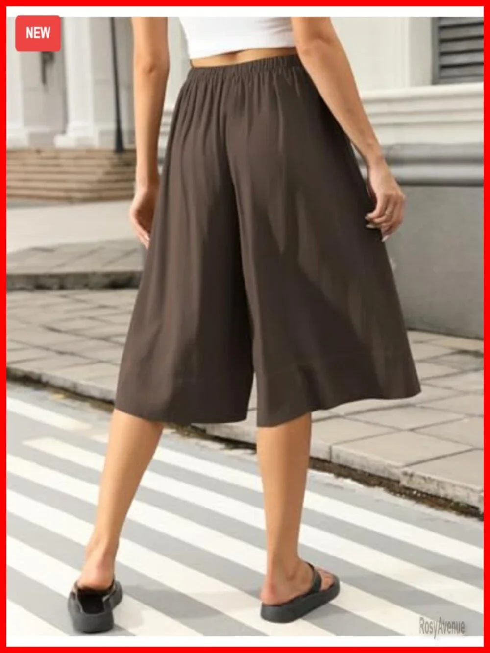 Linen Capri Pants Wide Leg Drawstring Elastic Waist with Pocket Summer Culottes